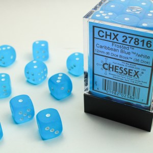 Set 36 dadi d6: Frosted Caribbean Blue/white