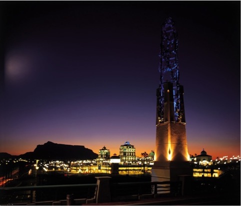 Canal Walk Shopping Centre at night with Table Mounatin in the background