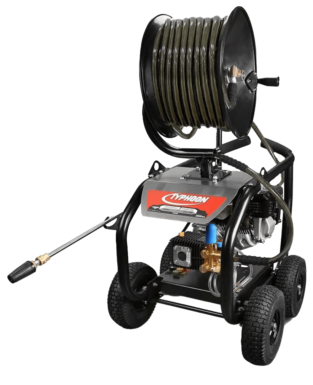 Typhoon petrol pressure washer with hose reel