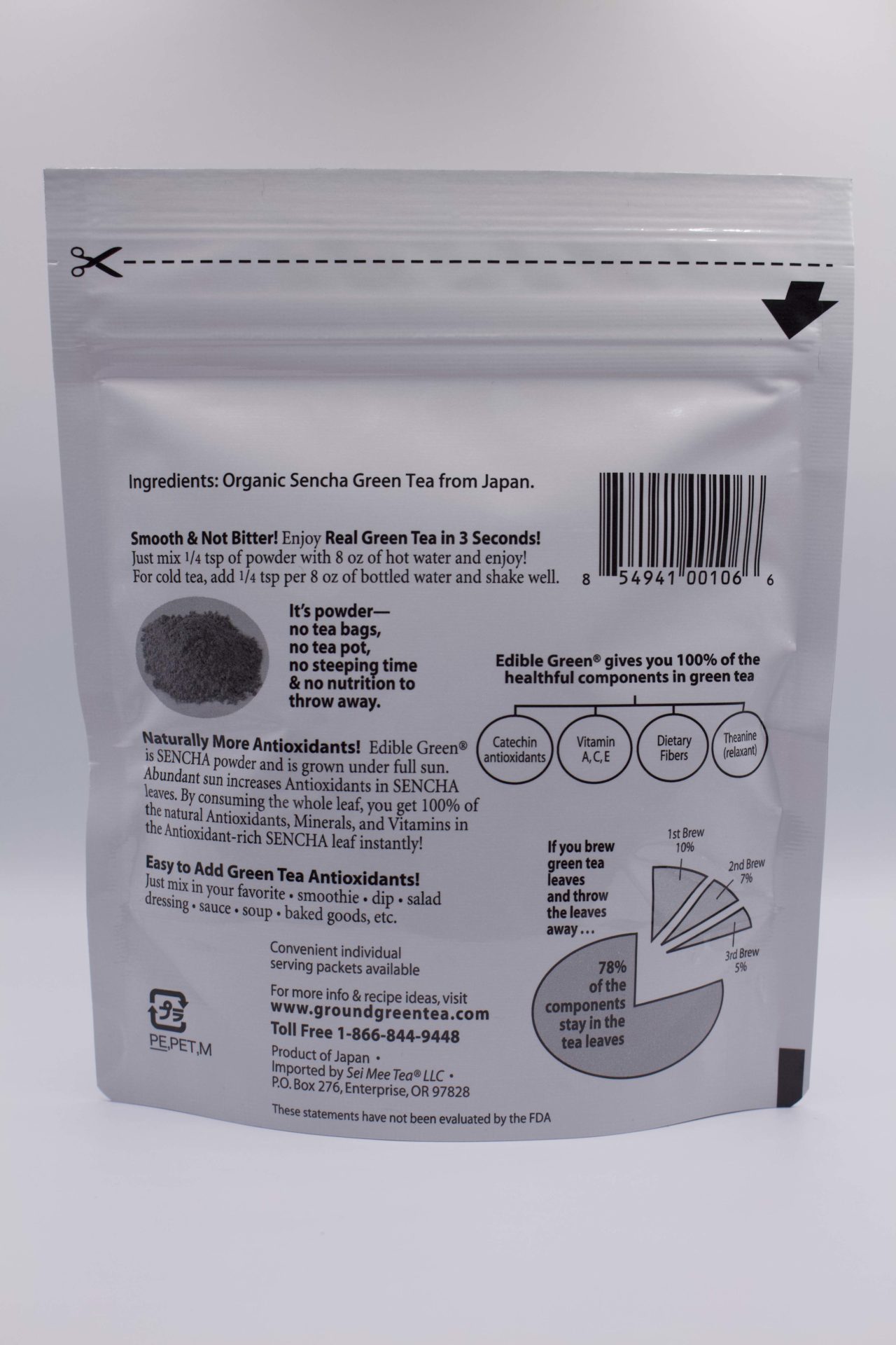 Edible Green Tea Sencha Powder Water Process Decaffeinated 60 cups