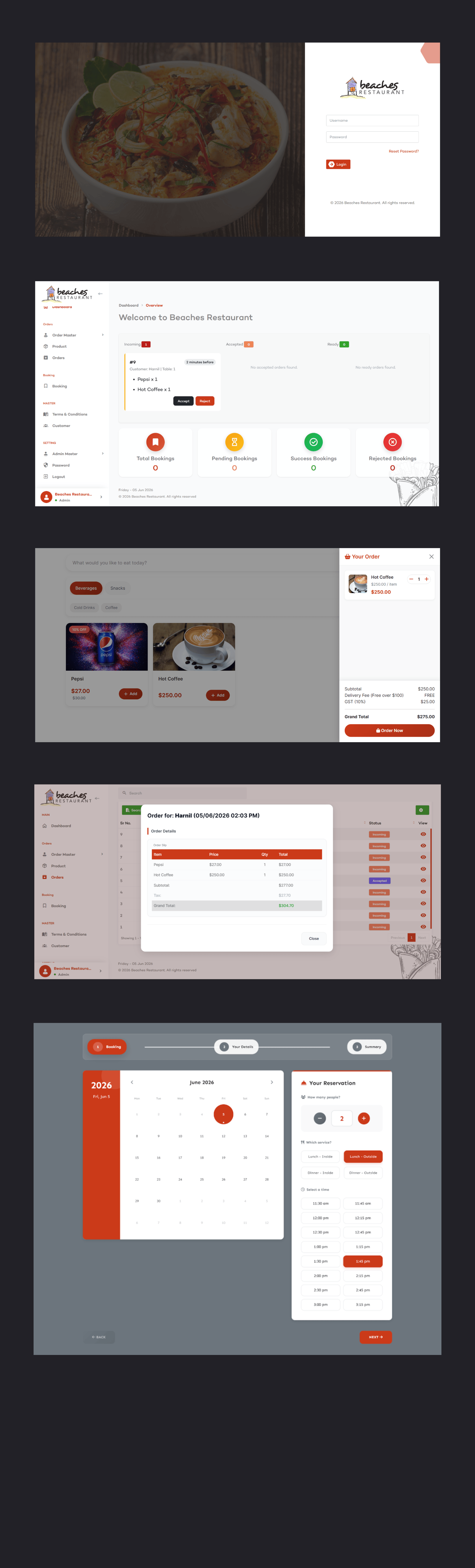 Beaches Restaurant - Order Management project screenshot