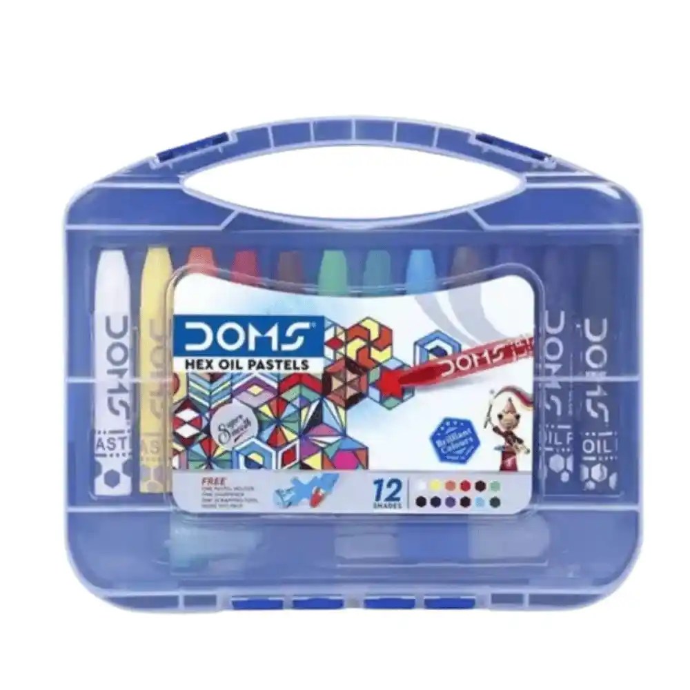 Doms hex Oil Pastels | Free Pastel Holder + One Sharpner + Scrapping Tool Inside This Pack | 12 Shades