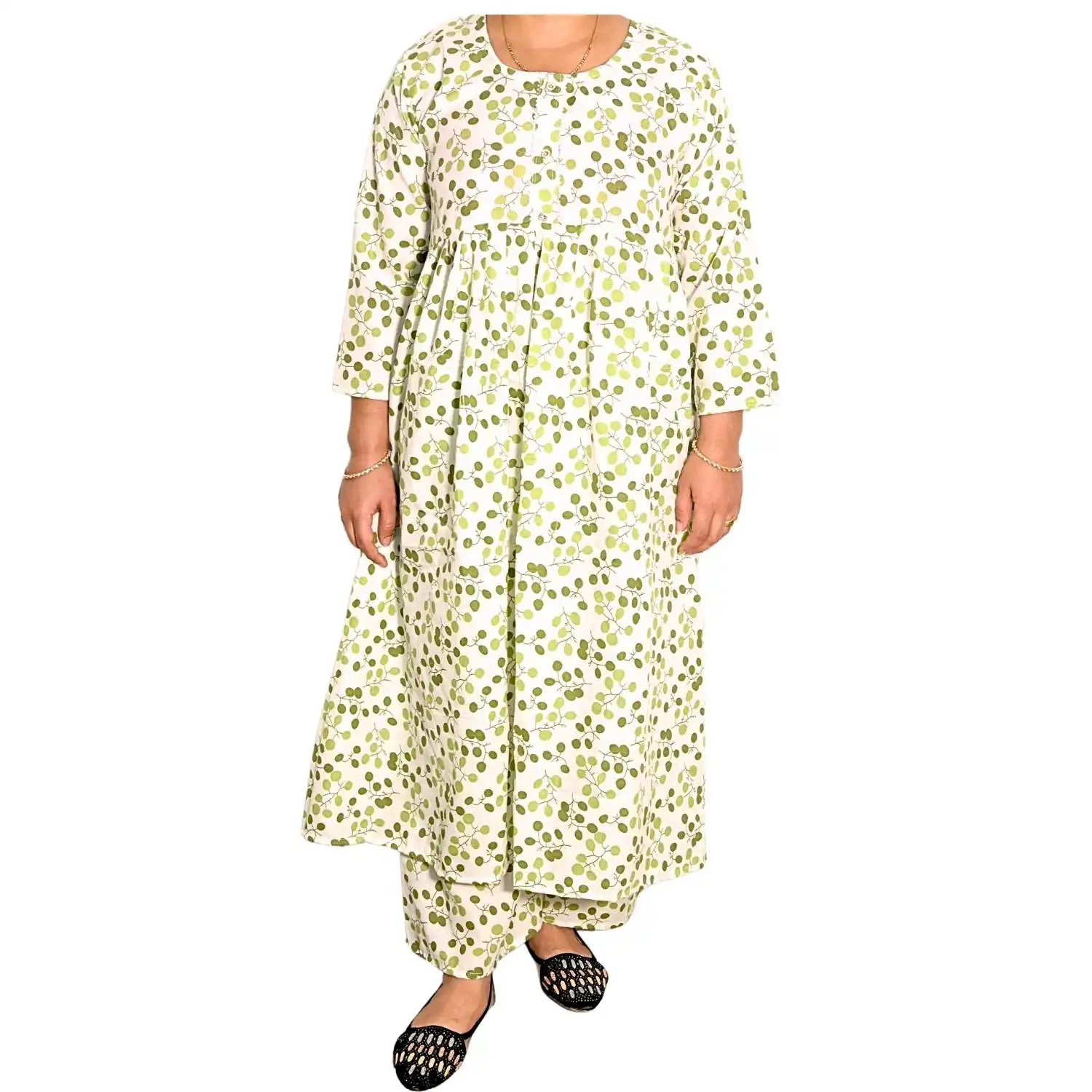 Ladies' Floral Cotton Blend Kurta Pajama Outfit