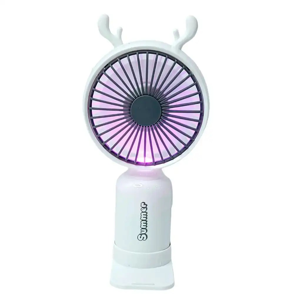 Reindeer Theme Portable Mini Fan with Light - White