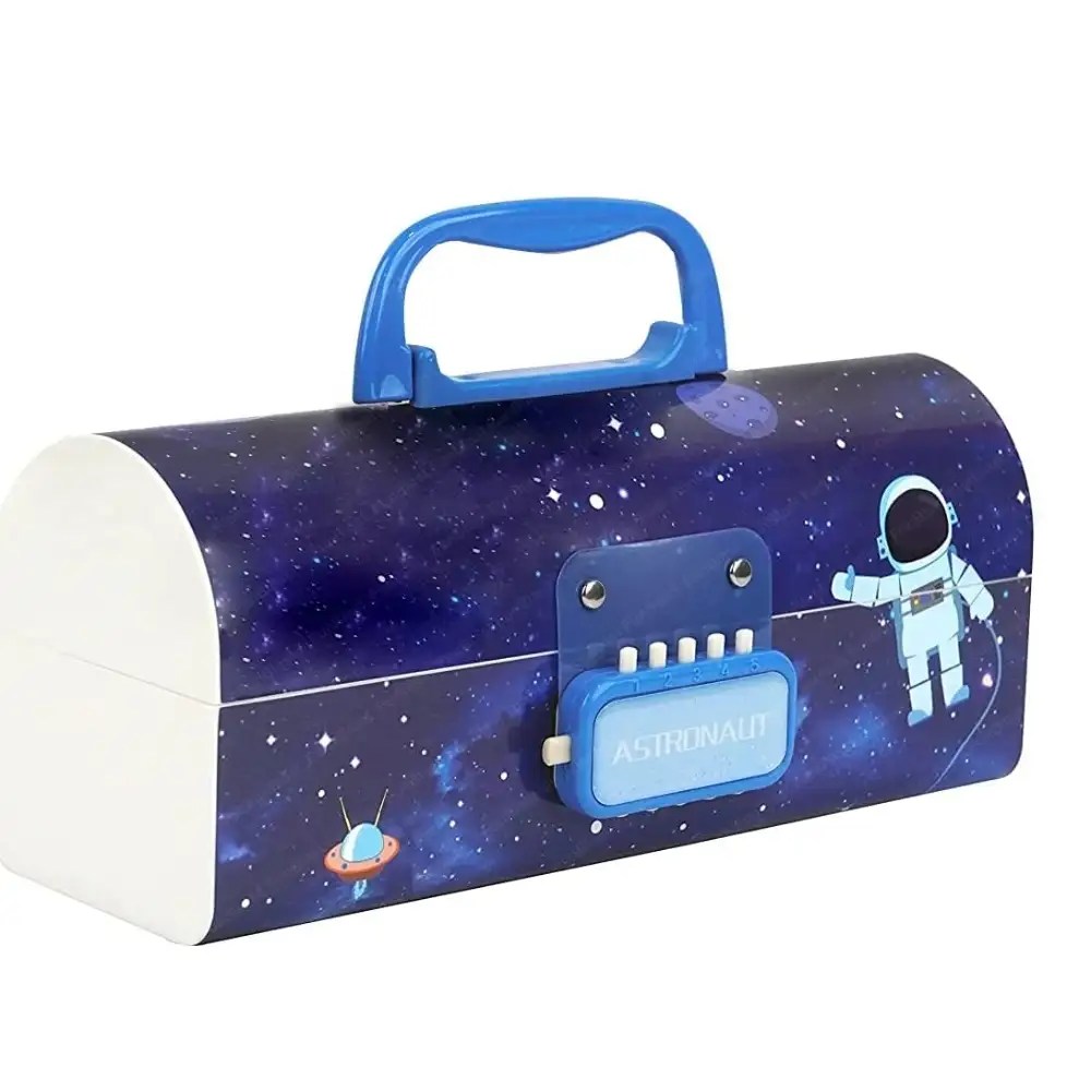 Kids Metal Pencil Box with Lock & Handle – Available in 4 Cute Designs
