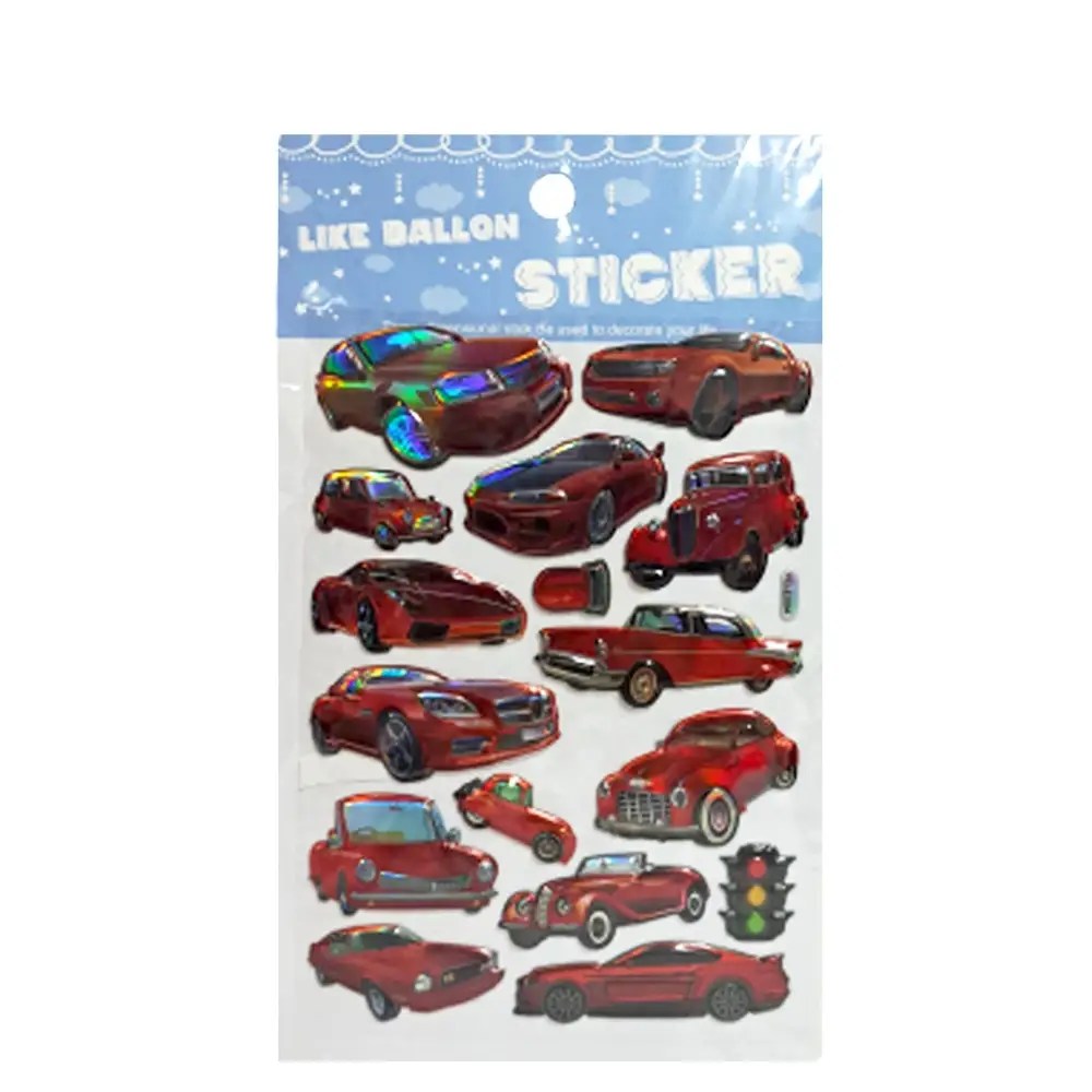 Red Sports Car Puffy Stickers – Shiny Vehicle Designs for Kids