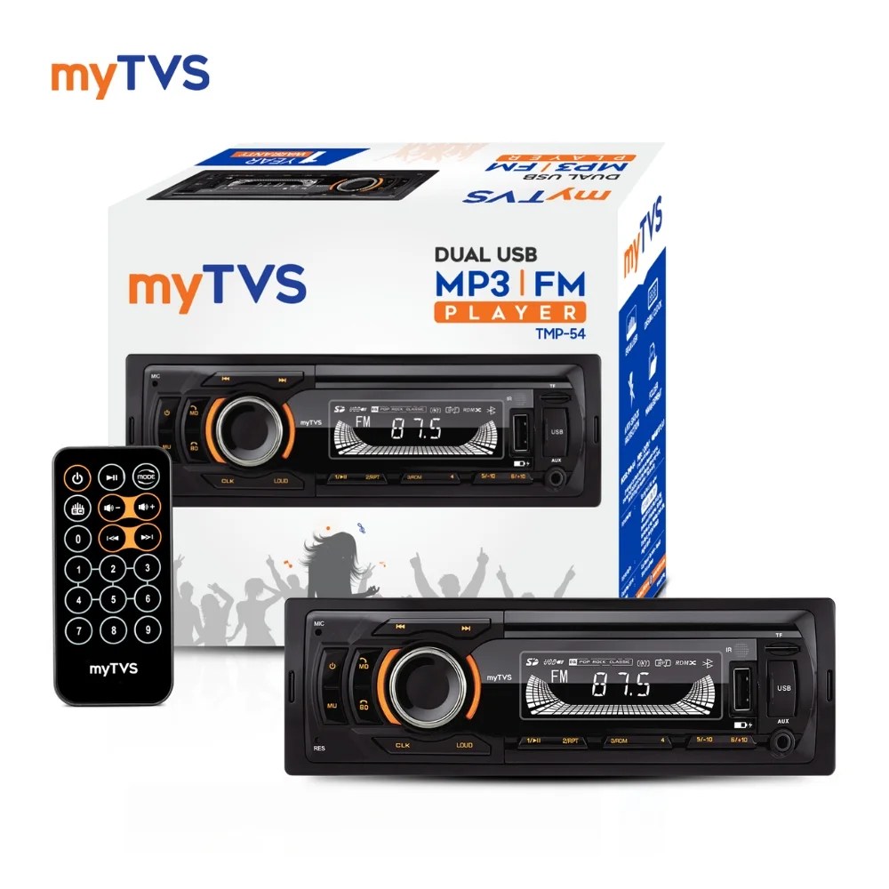 myTVS TMP-53 Single Din MP3 Car Stereo | Bluetooth, USB, AUX | 50W x 4 Output