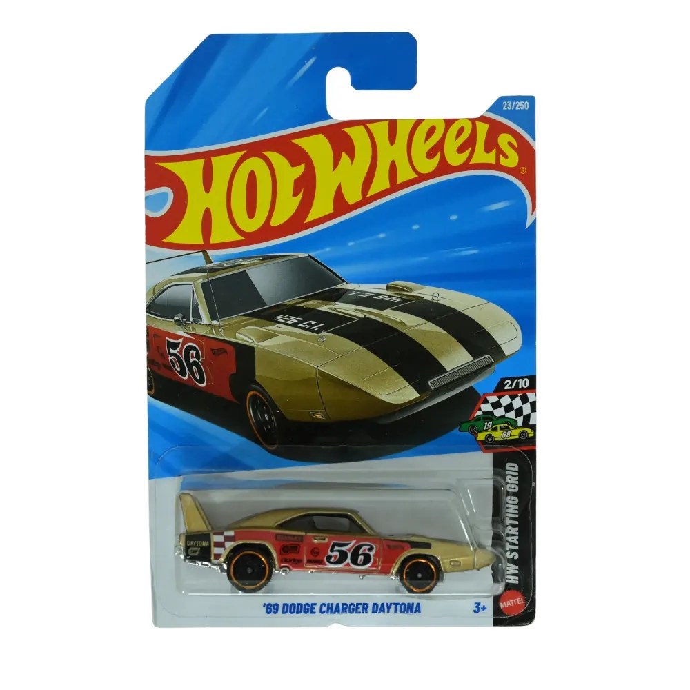 Hot Wheels 69 Dodge Charger Daytona 23/250 Gold Black – Classic Muscle Car Diecast Model