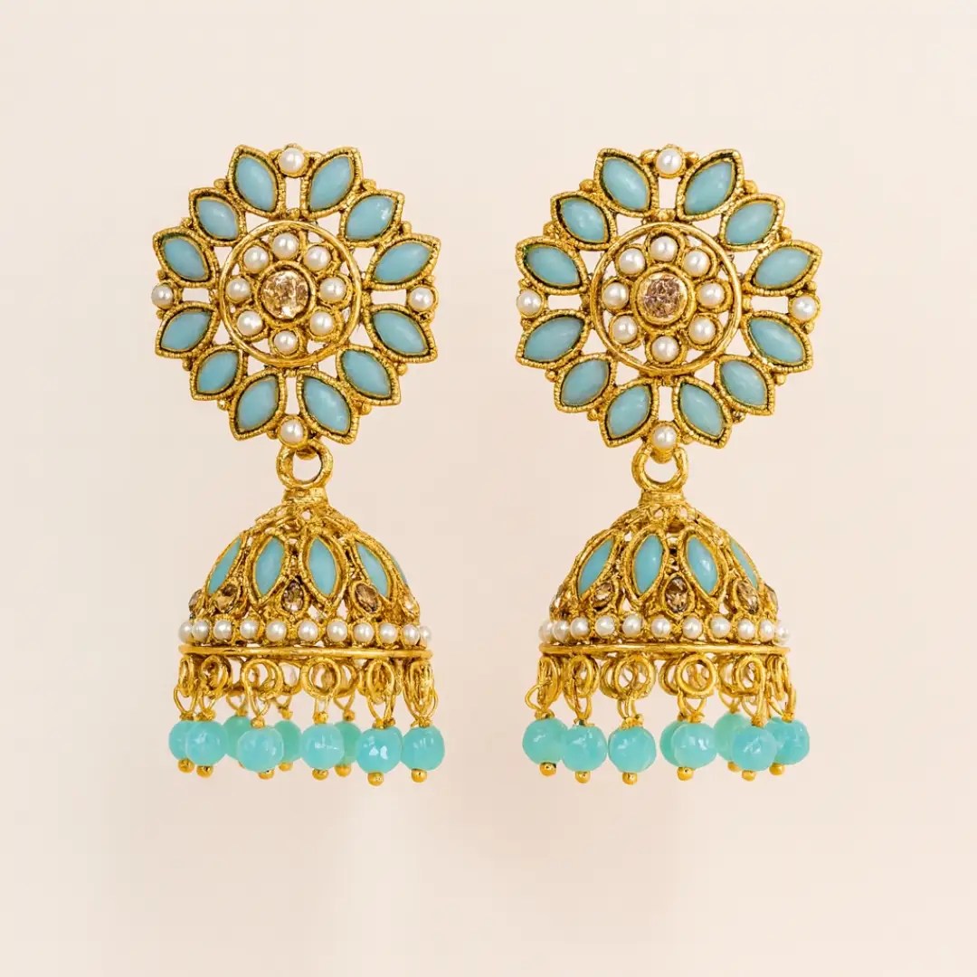 Turquoise Kundan Jhumka