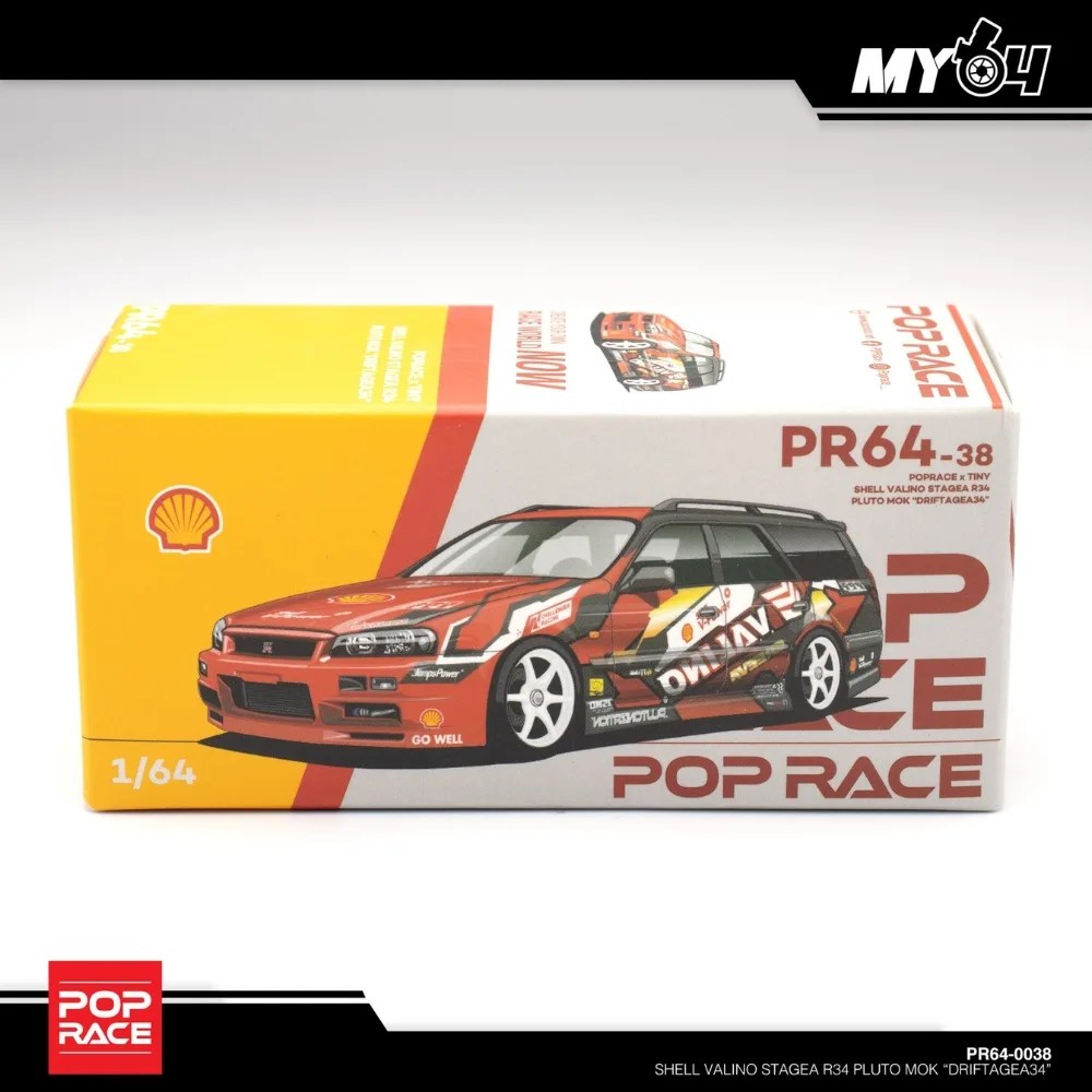Pop Race Nissan Skyline GT-R R34 Shell Valino Stagea 1:64 Diecast Car