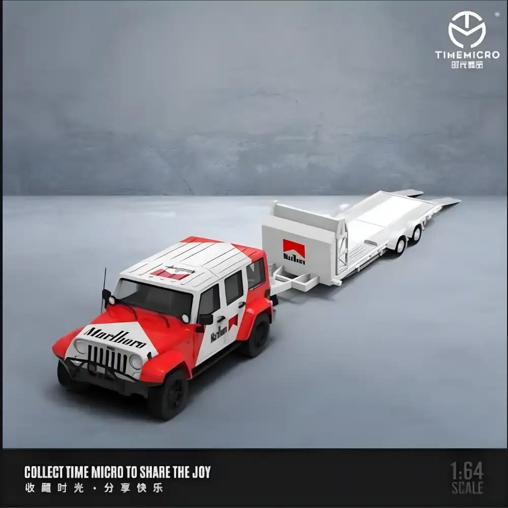 Time Micro Jeep Wrangler Car Transporter Trailer 1:64 Scale