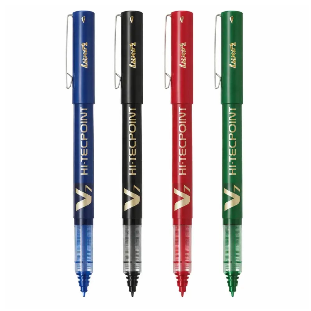 Luxor Hi-Tecpoint V7 Roller Ball Pen – Blue, Black, Red, Green (0.7 mm)