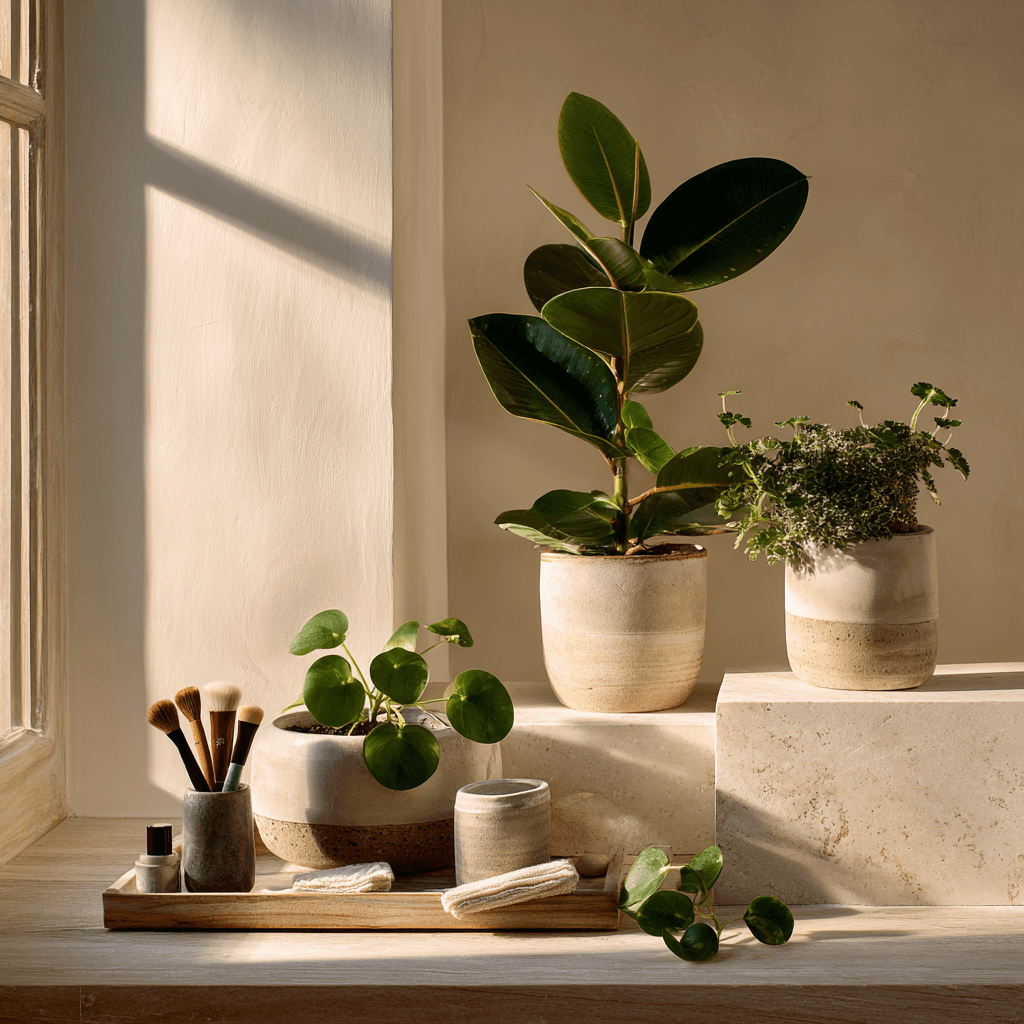 Four houseplant leaf textures matched with safe cleaning methods