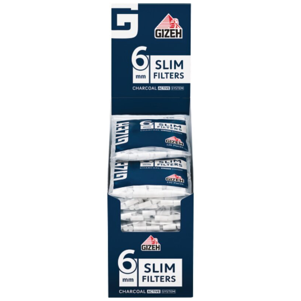 GIZEH Slim Charcoal Active System Filtre 6mm Box 20 x 120pcs