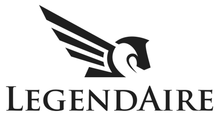 An eagle all in black with LegendAire written underneath it.