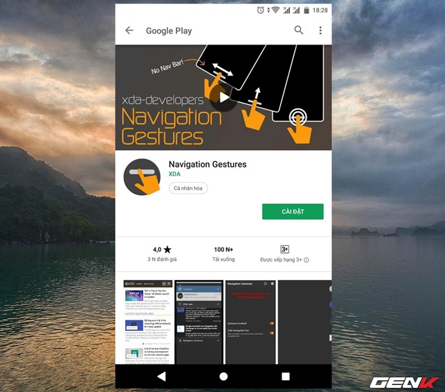 
Bước 1: Mặc đinh Navigation Gestures được phát hành miễn phí trên Google Play, tuy nhiên nó chỉ hỗ trợ một số thao tác cử chỉ vuốt cơ bản. Nếu cần nhiều hơn, bạn cần phải bỏ chút ít phí để mua gói Premium bổ sung.
