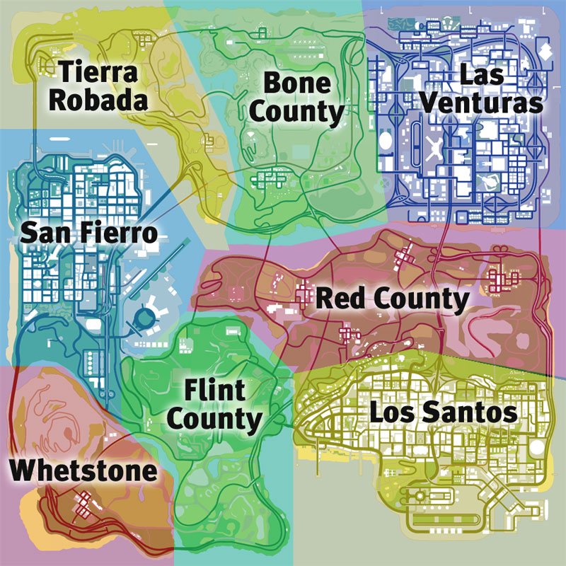 Gta San Andreas Map City Names Gta San Andreas Map GSET SA Counties 