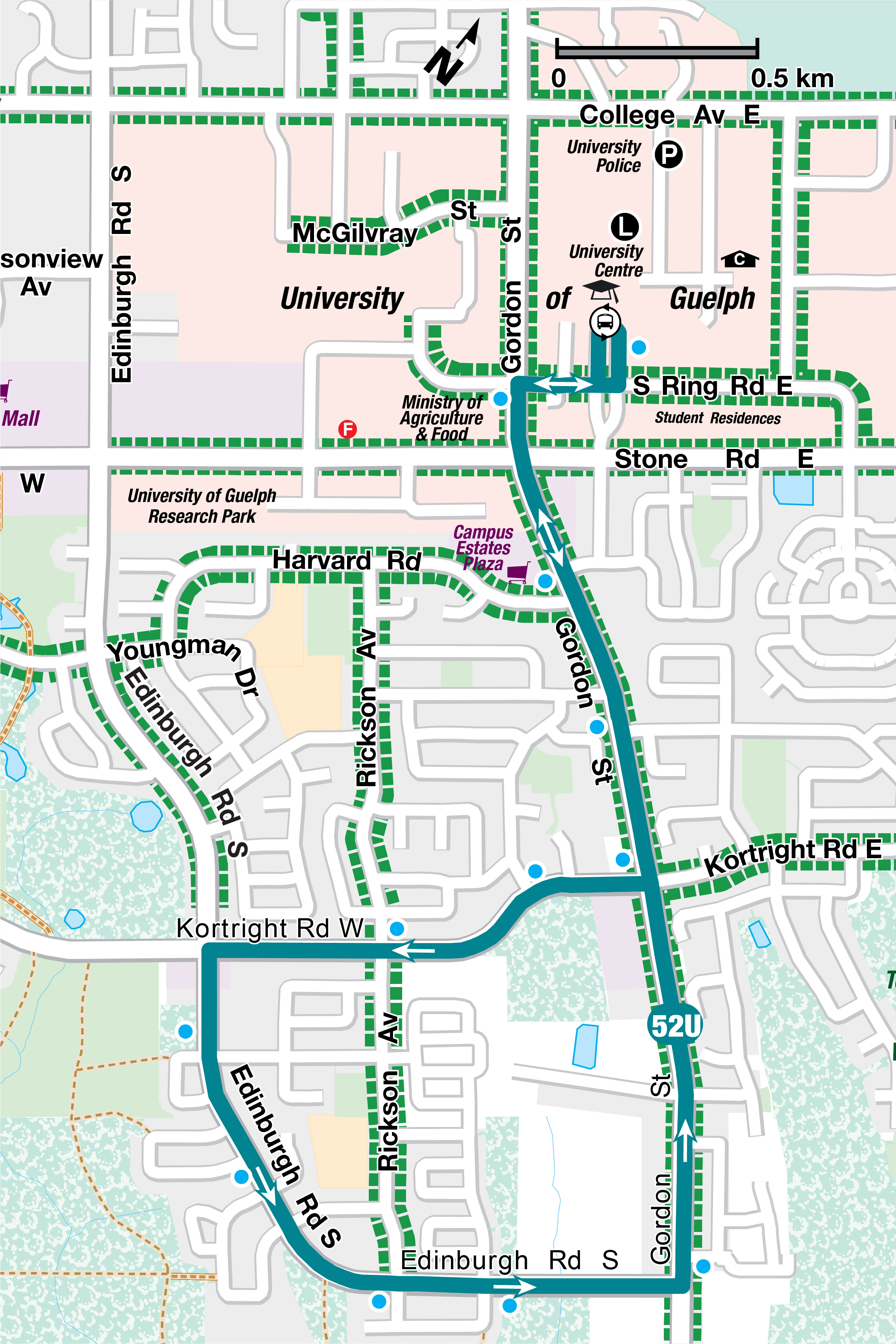 Guelph Transit Route 52U Kortright City Of Guelph Route52map 