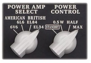 These knobs toggle the power output and the "Tube Logic" tones