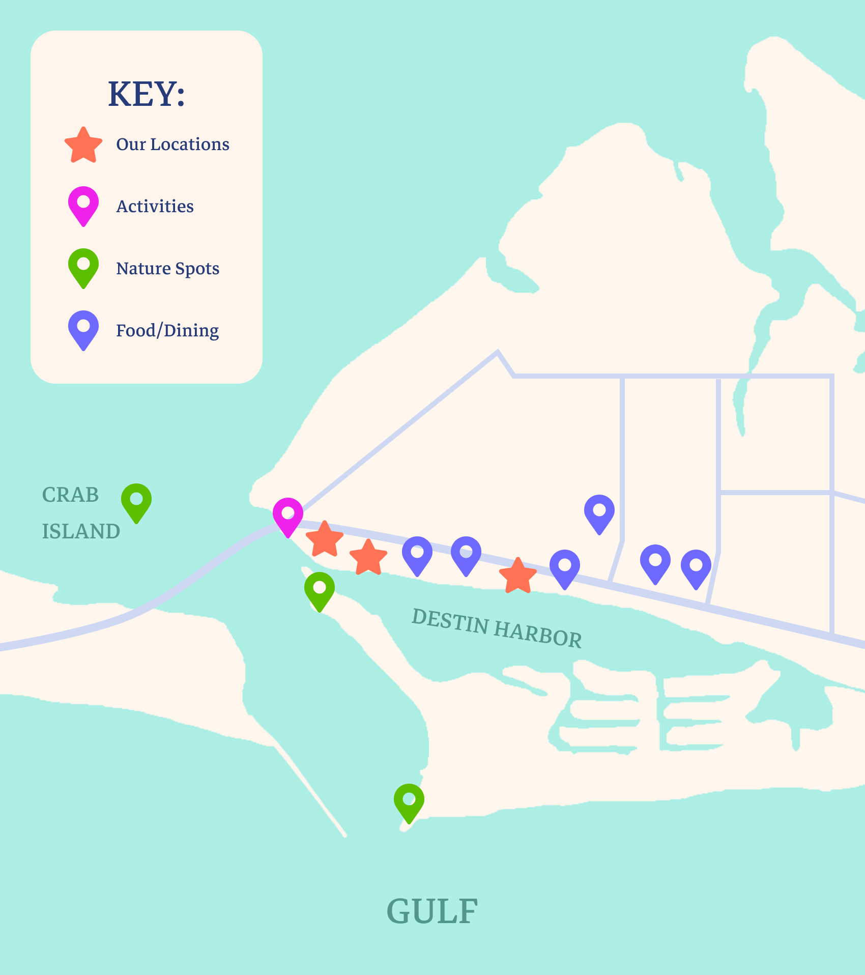 Gulf Coast Adventures Destin Area Info Destin Map With Dining 