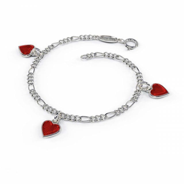 Charms-armbånd i Sølv, Røde Hjerter