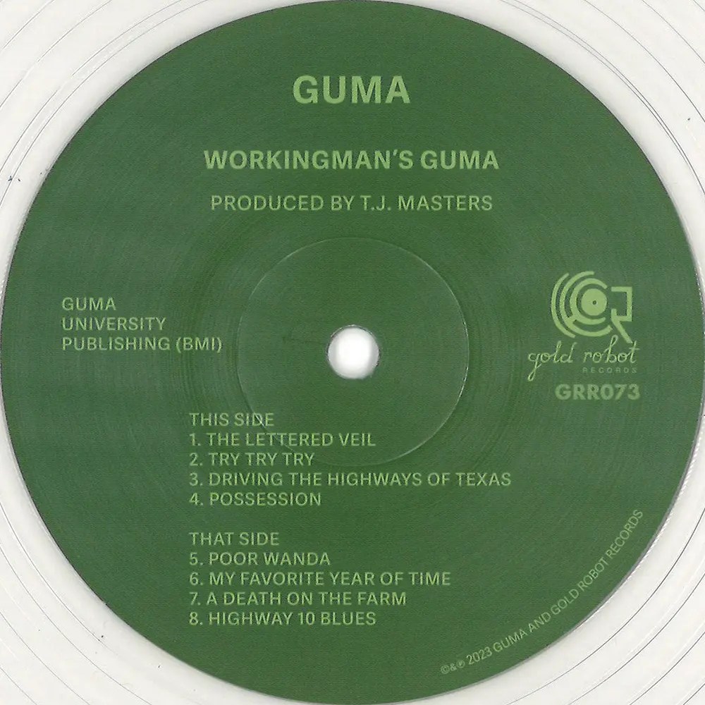 A-side vinyl label of Workingman’s Guma featuring song titles.