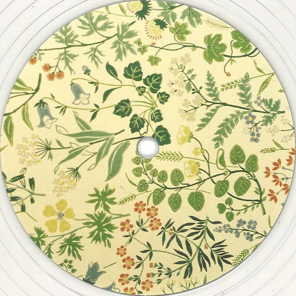 B-side vinyl label of Workingman’s Guma featuring an illustration of flowers.