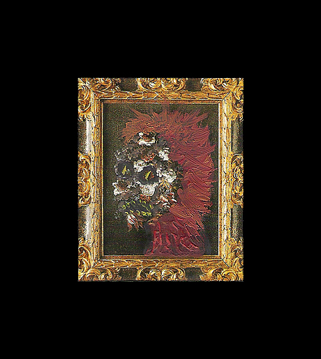 “La Guerra del Fuego” ("The War of Fire", 2011). Oil on paper. / Óleo sobre papel. 6 x 5 cm.