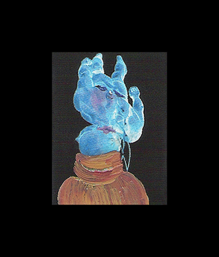 “Elephantom Man” (2011). Oil on paper. / Óleo sobre papel. 3,9 x 3 cm.