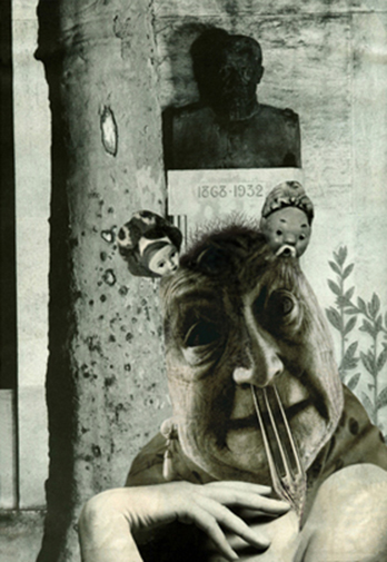 "¿Quién, yo?" ("Who, me?", 1999) · collage, ink, pencil and oil pastel