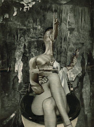Neonazi masturbándose en el baño de su hogar. (Neo-Nazi Masturbating in the Bathroom of His Home, 1999/2000) · collage, ink, pencil and oil pastel