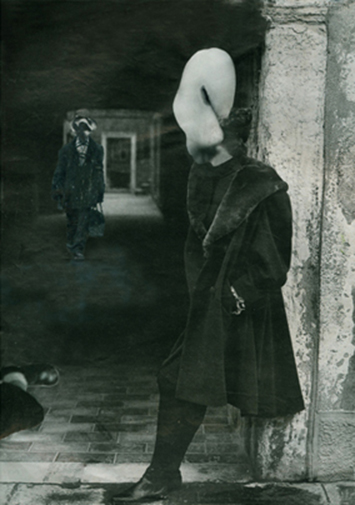 Encuentro de amantes cabezones (Meeting of Bigheads Lovers, 1999) · collage, ink, pencil and oil pastel