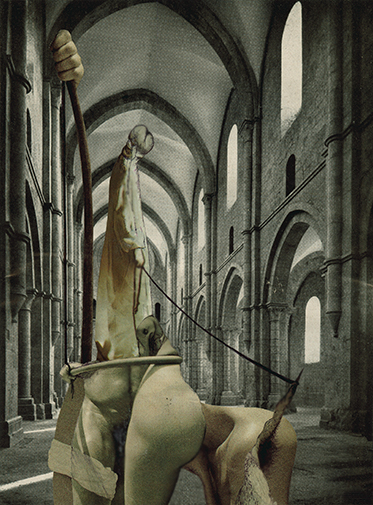 Pupilo en una celda de castigo (Pupil in a Punishment Room, 1999/2000) · collage, ink, pencil and oil pastel