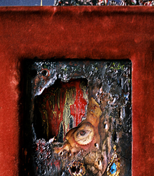 [Detail of] Tragedia Celeste (Celestial Tragedy, 2003-2006) · Oil, fire and mixed media on canvas · 100 x 200 cm