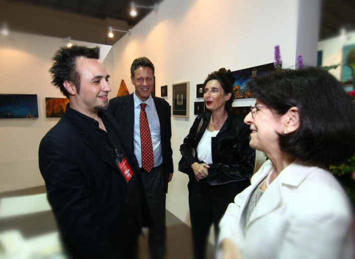 Dr. Stéphane Dovert (Scientific and Cultural Counsellor, Embassy of France in Malaysia), Mrs. Agnes Dovert (Director of the Alliance Française) and Her Excellency María Isabel Rendón (Ambassador of Argentina to Malaysia) with Charif in his solo show in Kuala Lumpur (2012)