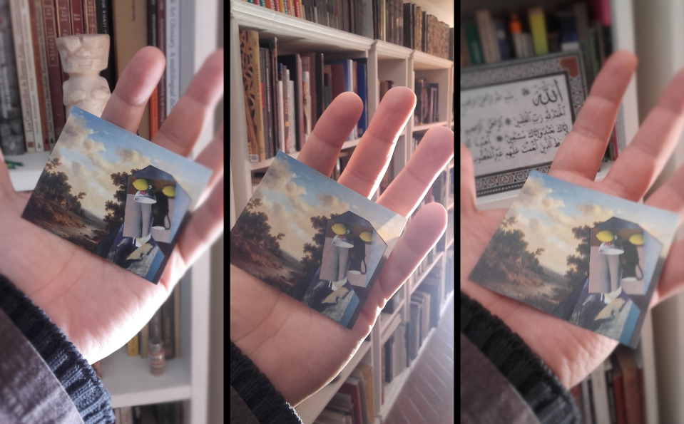 “Retrato cubista de Fernando Fader” / “Cubist Portrait of Fernando Fader” (2021) in hand.