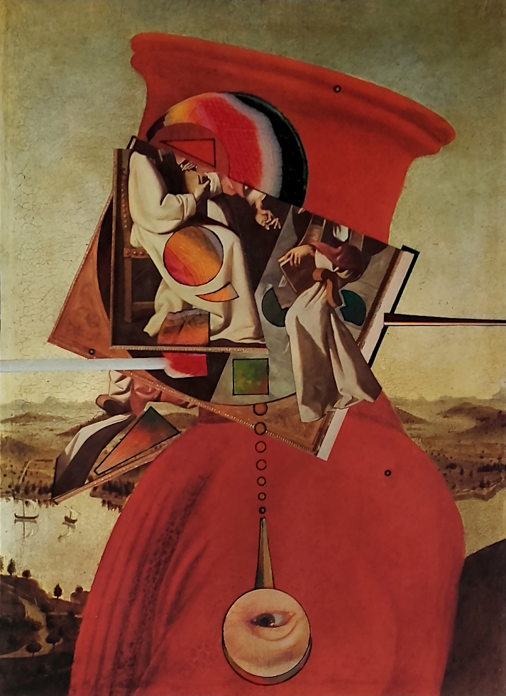 “El perfil oculto de Federico da Montefeltro, pintado sin su consentimiento” / “Right Profile of Federico Da Montefeltro, Painted Without His Consent” (2021). 28,8 cm x 20,9 cm. Collage, acrylic painting and ink.