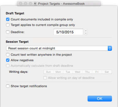 project target options window
