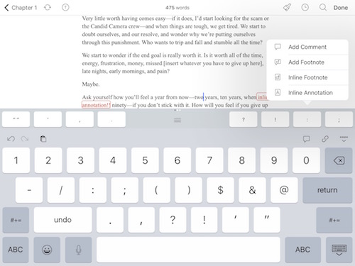extended keyboard and adding annotations