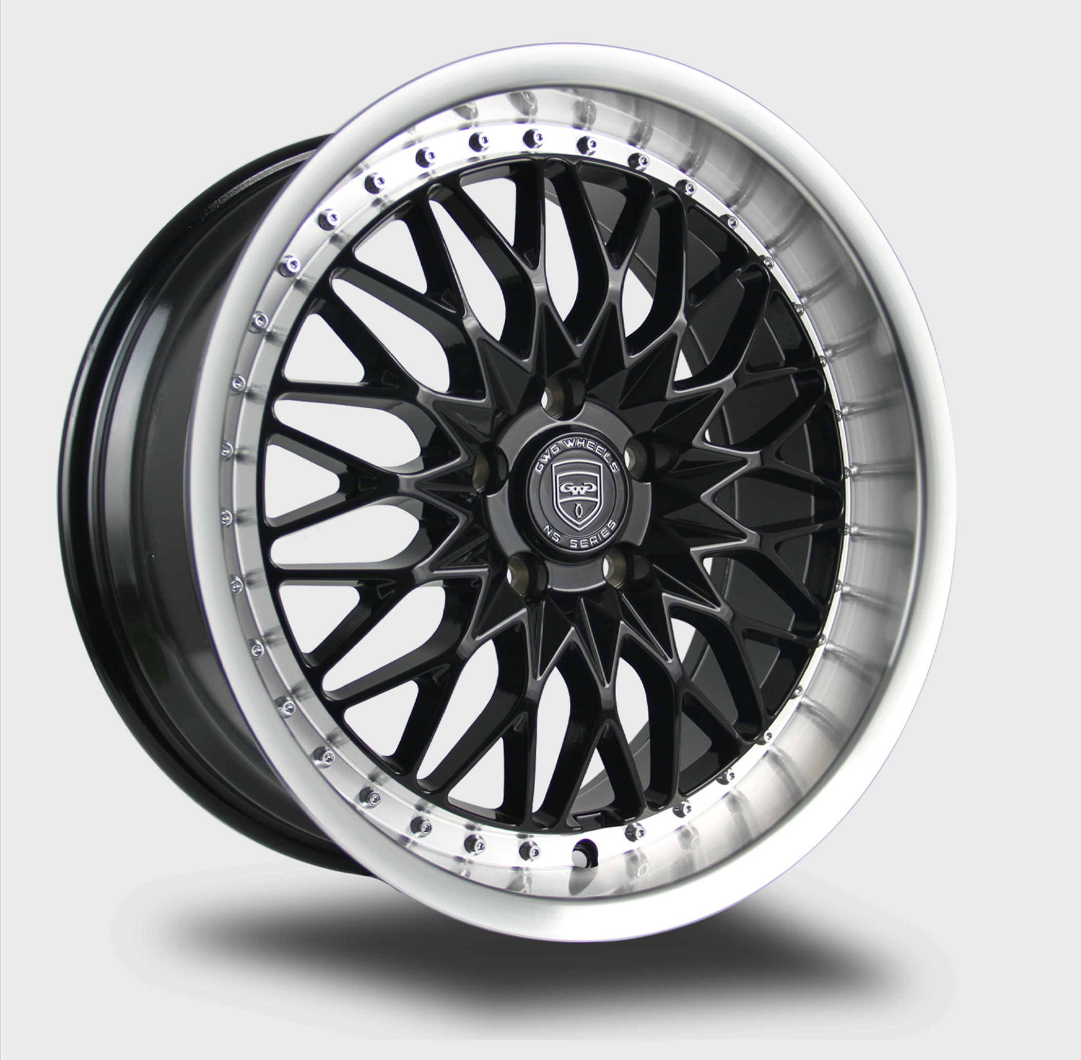 NS5 18×8.5 Gloss Black Machined Lip With Chrome Rivets Rim – GWG