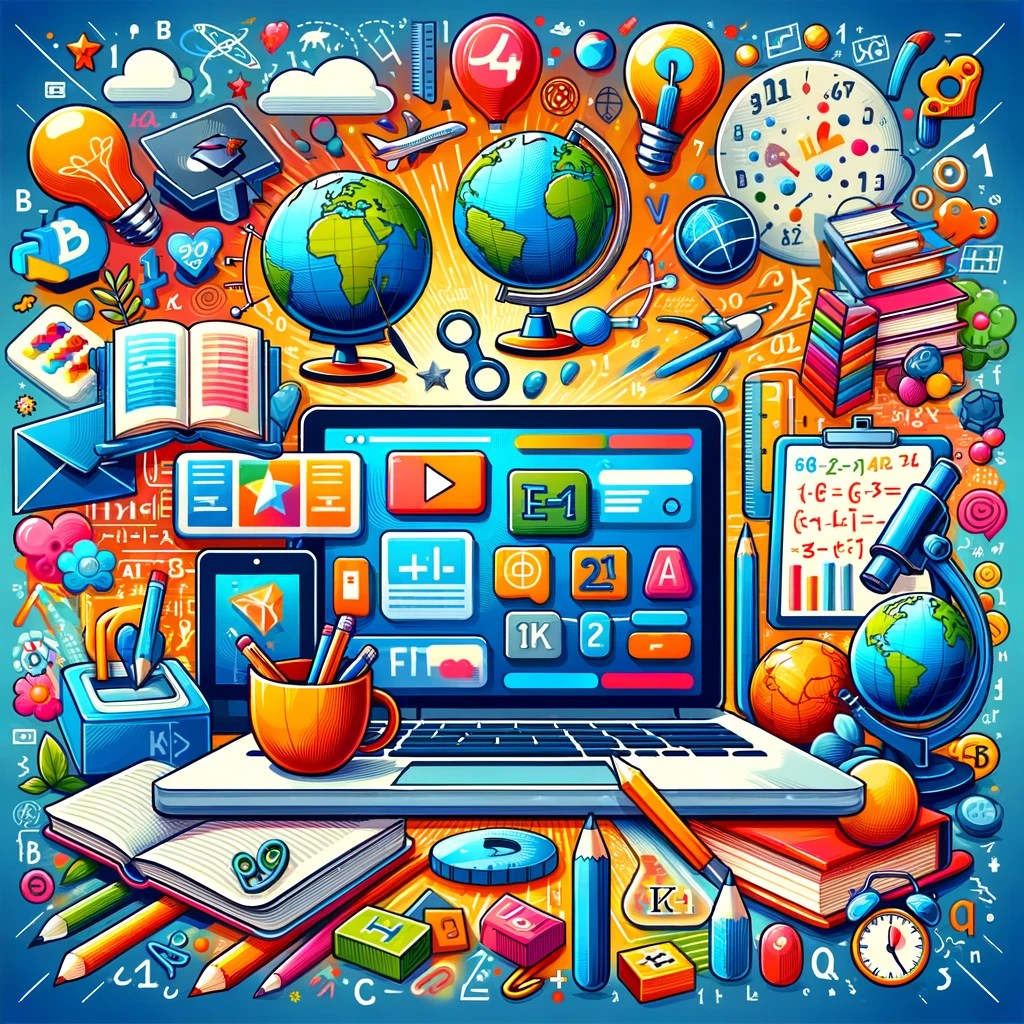 A tablet with educational apps for students beside books and headphones on a study desk