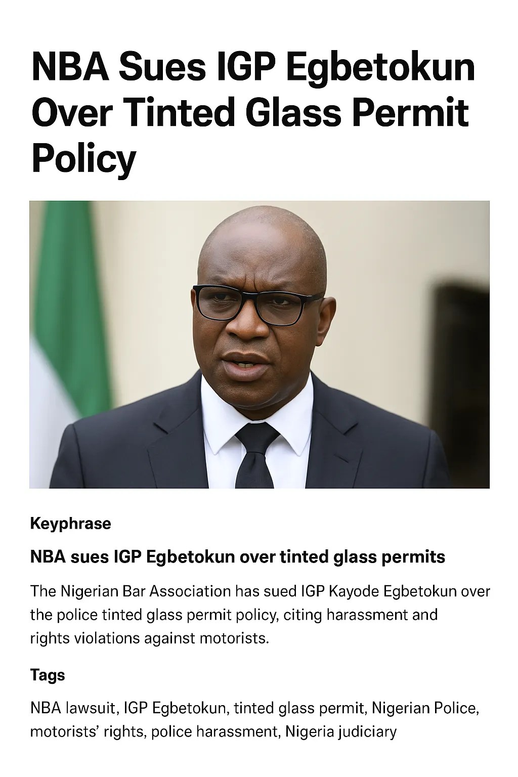 NBA Sues IGP Egbetokun Over Tinted Glass Permit Policy