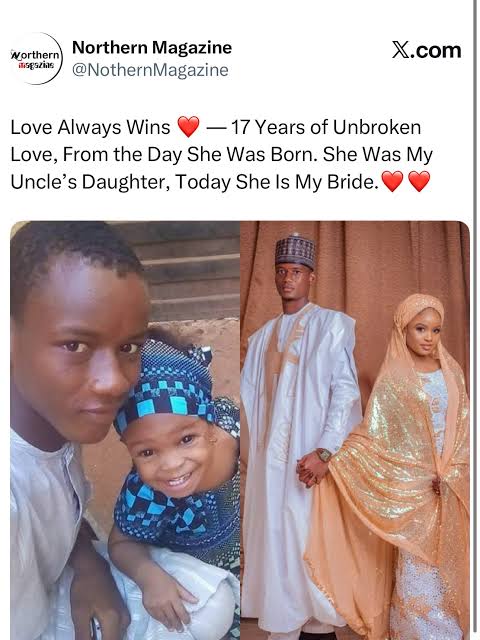 Nigerian Man Marries His Uncle’s Daughter, Says Their Story Proves ‘Love Always Wins’