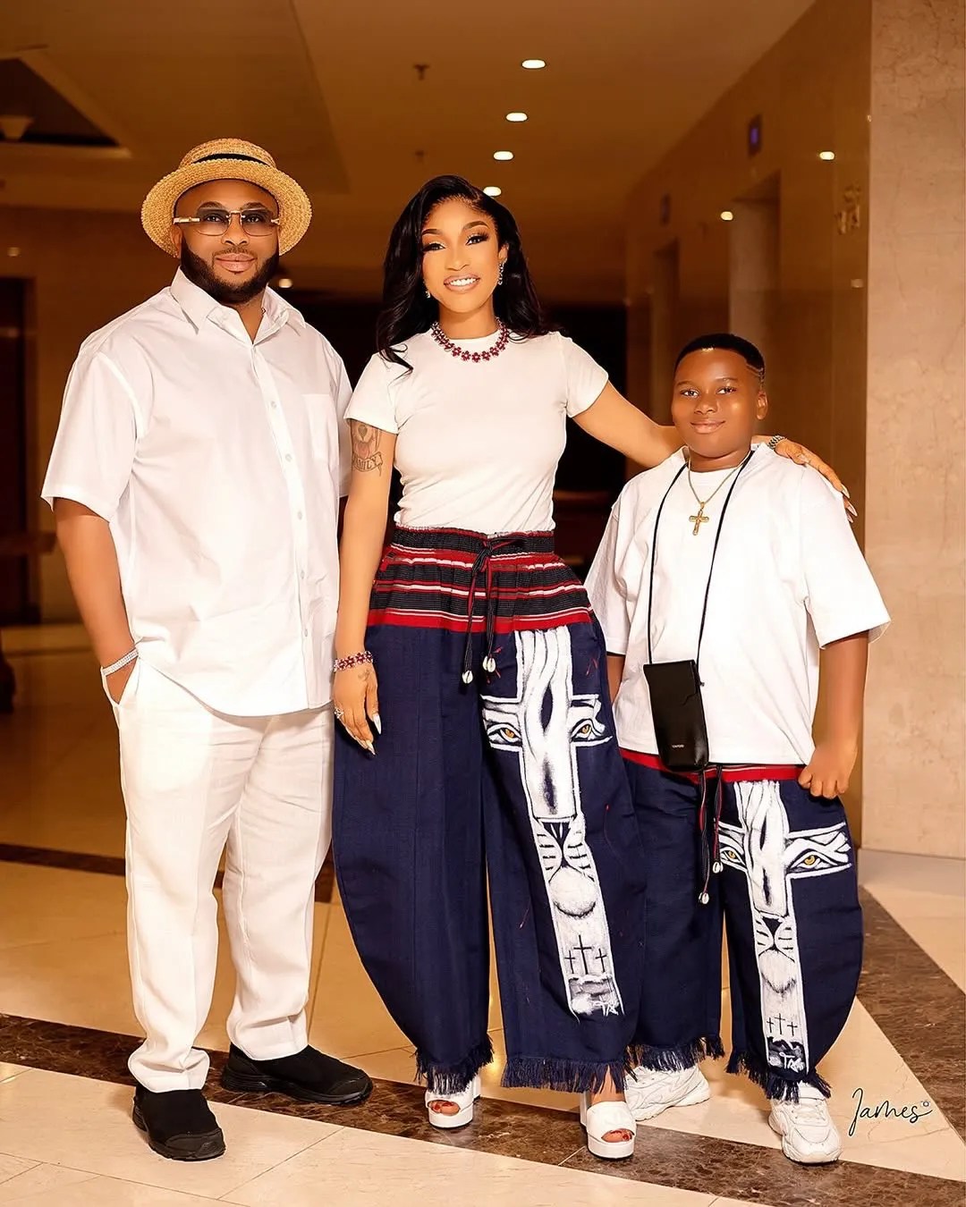 Tonto Dikeh and Olakunle Churchill pose with their son in birthday photos