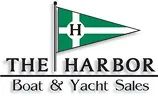 Logo for The Harbor Boat & Yacht Sales featuring a green pennant flag with a white cross and the letter H above the business name in black text.