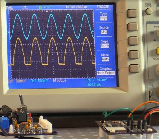 Oscilliscope showing diode in an opamp feedback loop