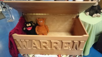 DSC_0043 Customized toy box made by Grandpa Irv.