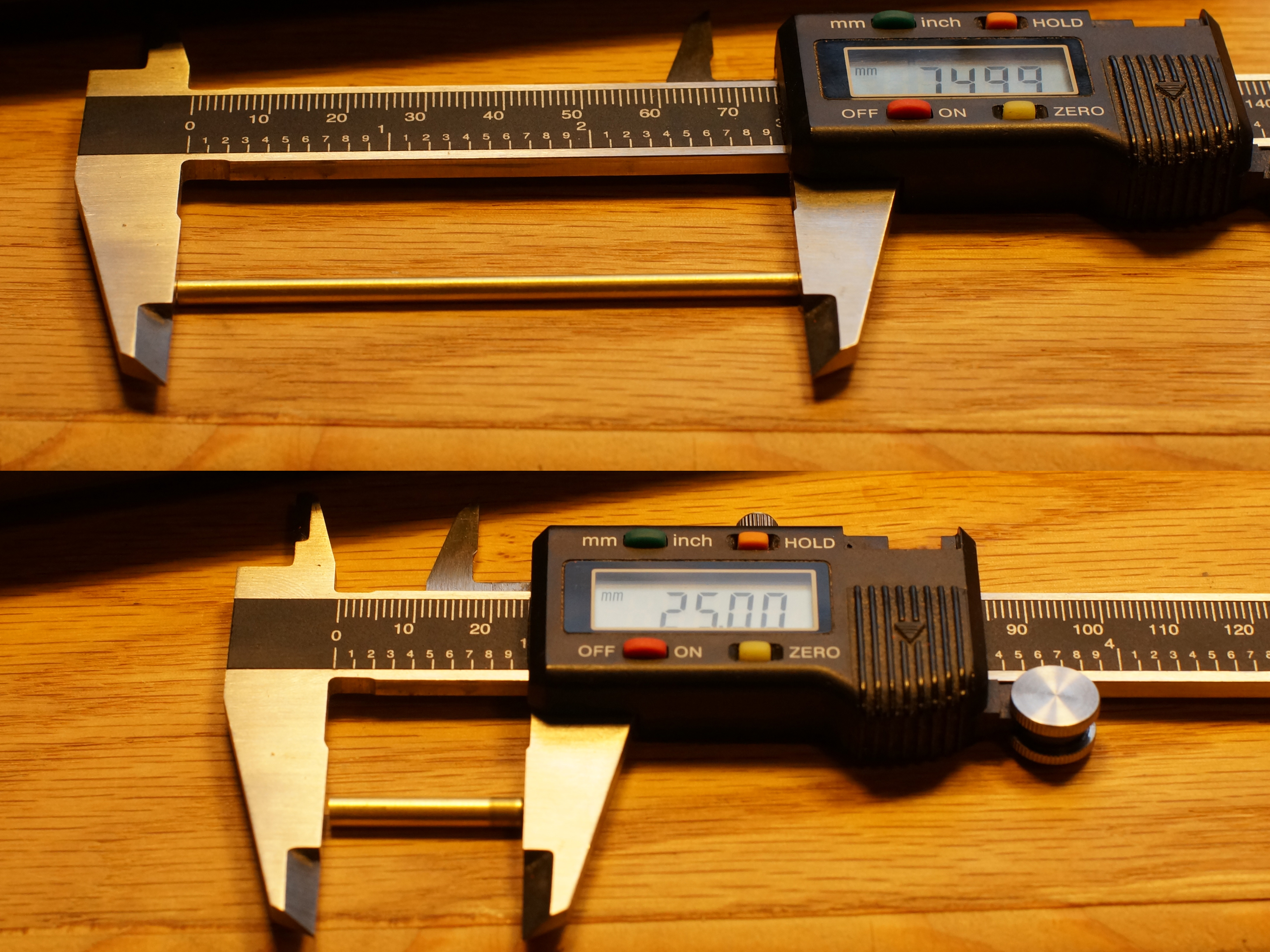 75mm and 25mm of small tube; 75mm of large