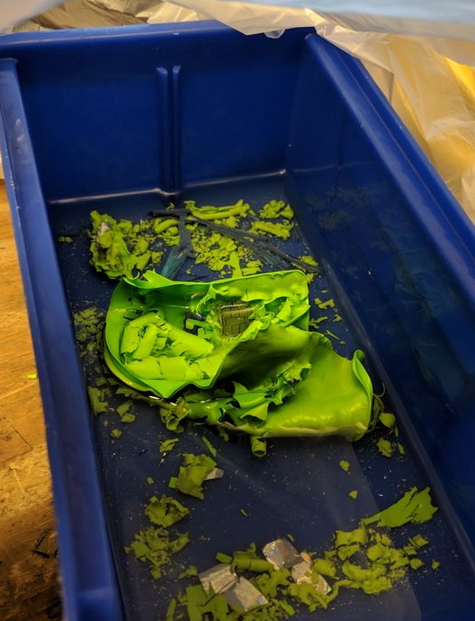 This will break the antenna path and stop power to the chip when held near a reader. Rfid Payment Ring Made From Dissolved Credit Card Hackaday