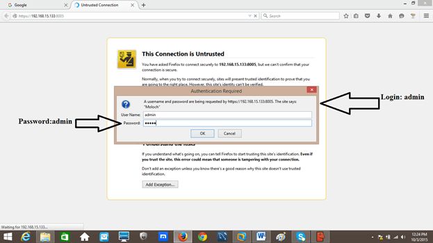 Packet Analytics MOLOCH -Login Window